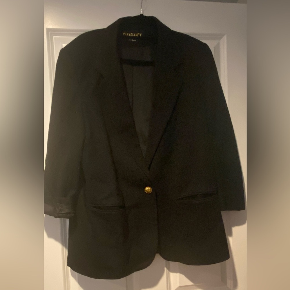 Vintage Casablanca Pure Wool Black Blazer Jacket Gold Button SZ 12